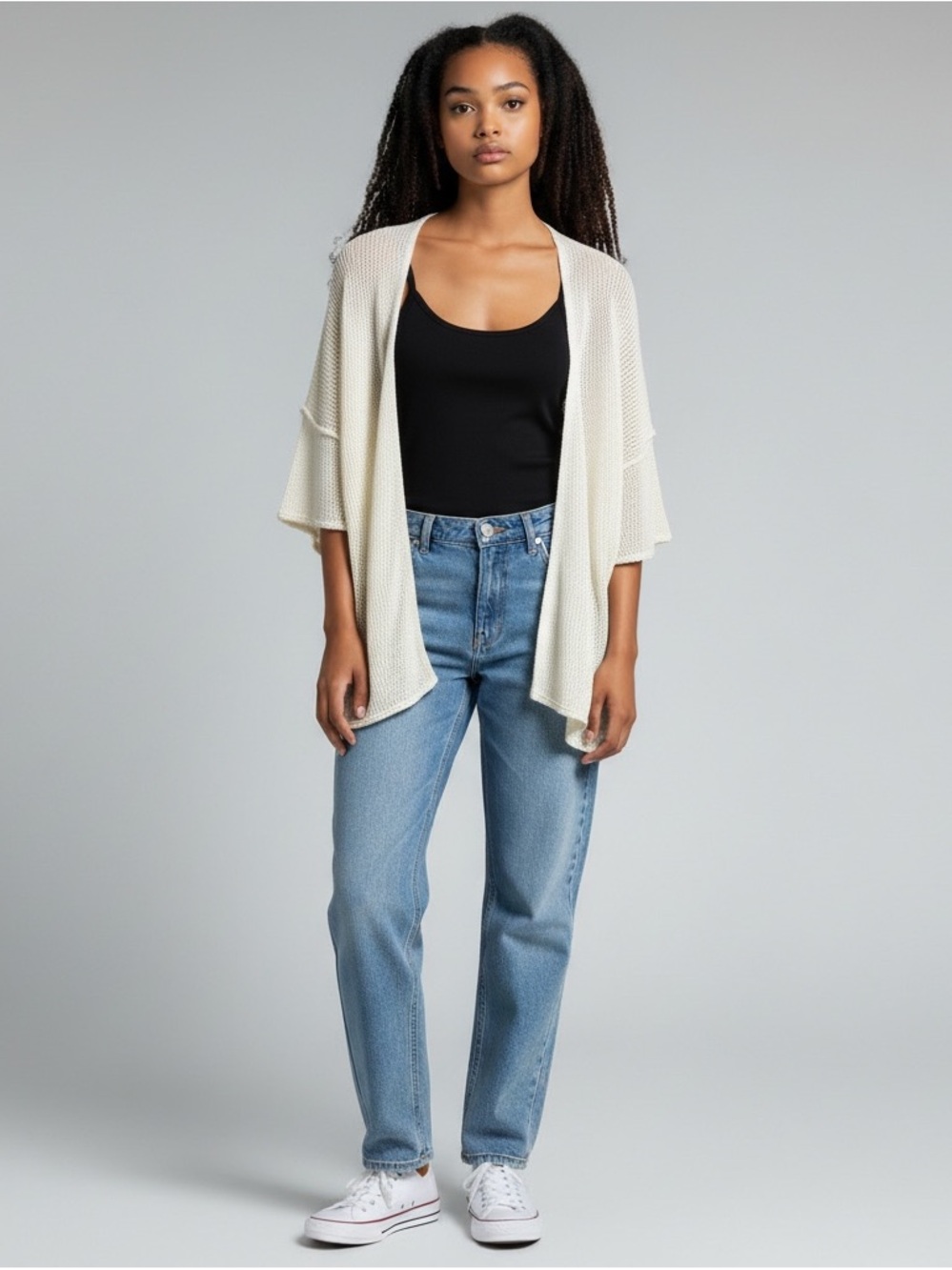 S POL Cream Open-Front Knit Cardigan
